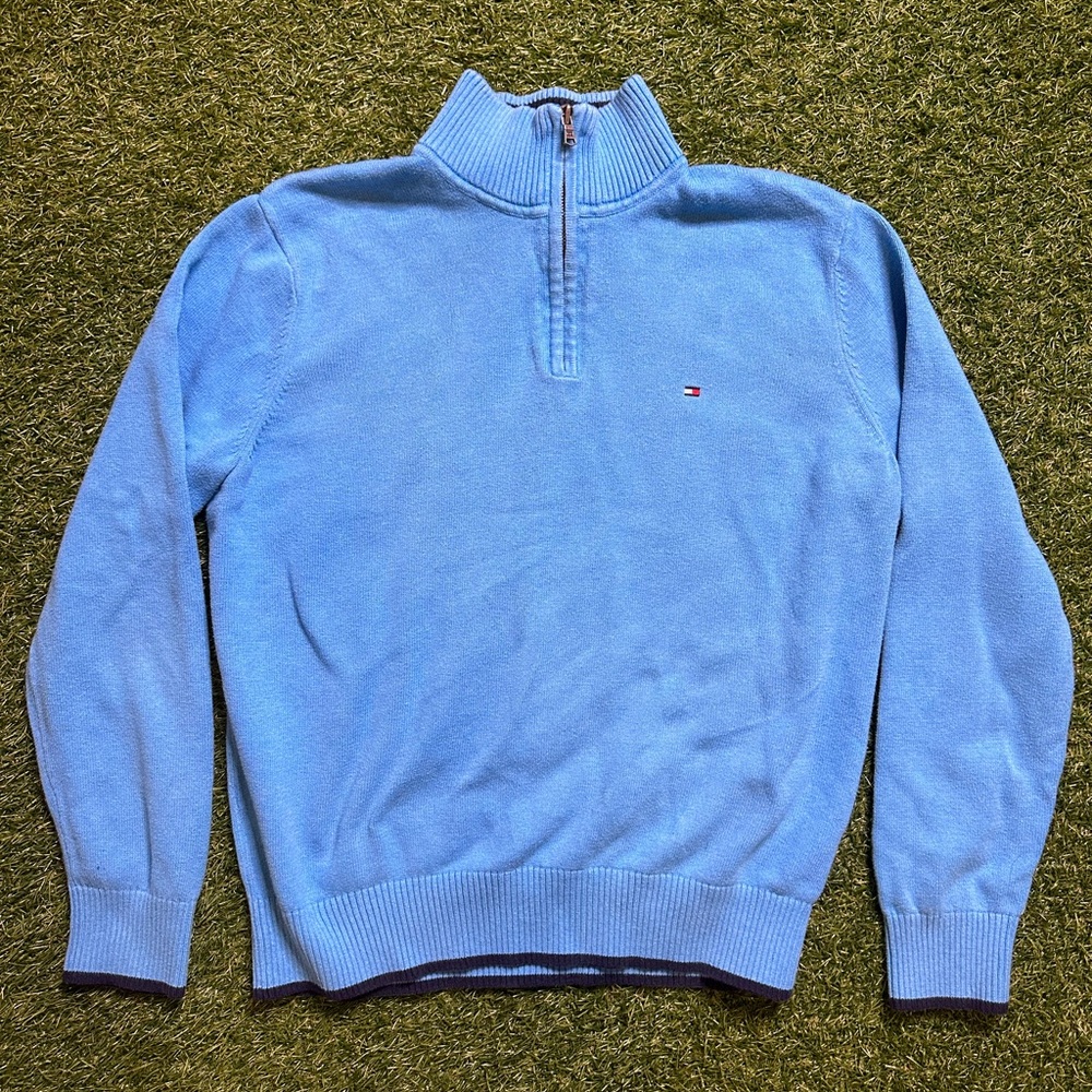 Tommy Hilfiger 1/4 Zip Sweater Smock Light Blue Men’s Large
